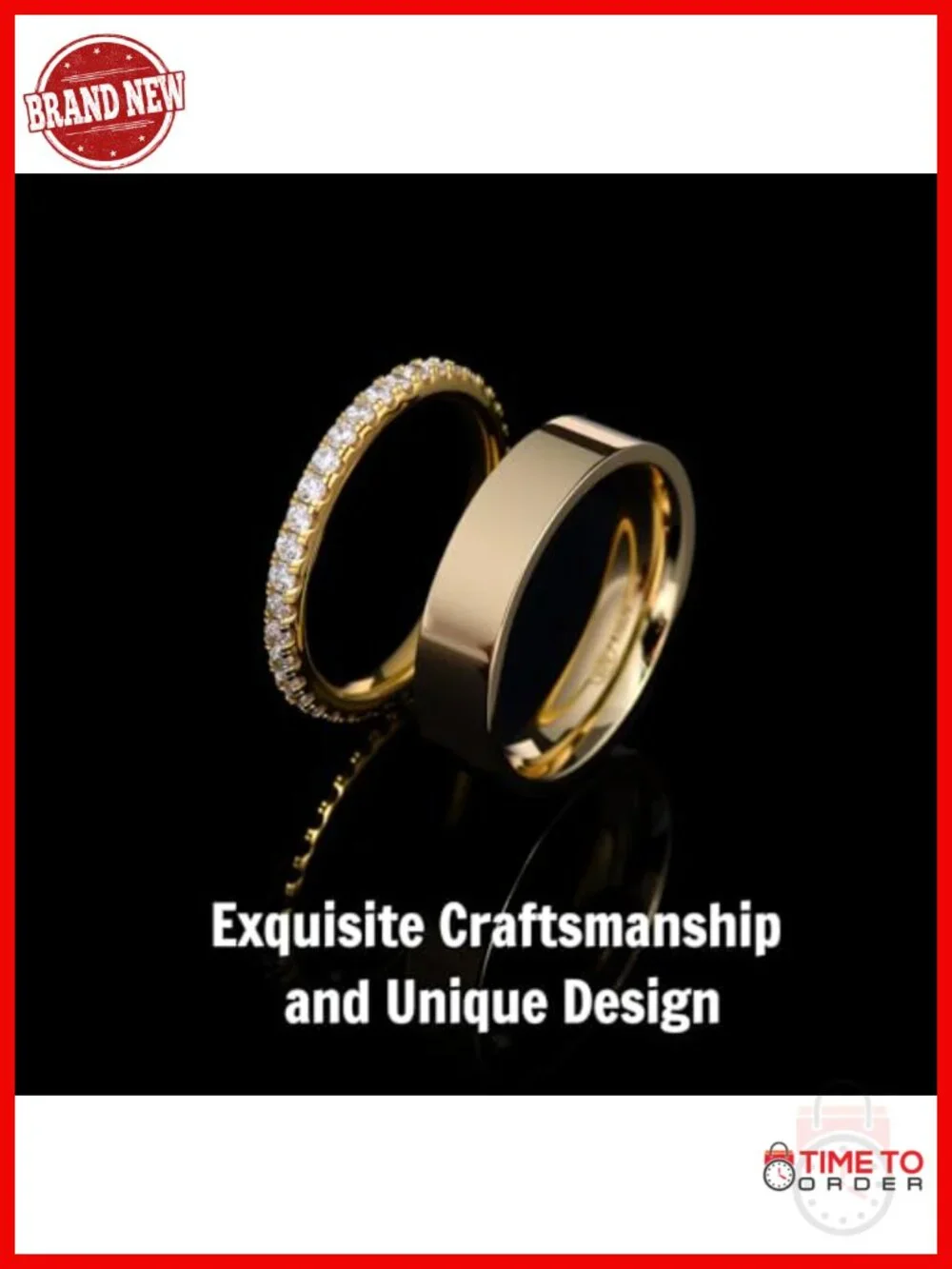 2mm Sterling Silver CZ Eternity Ring & 5mm Gold Plated Band Stackable Wedding